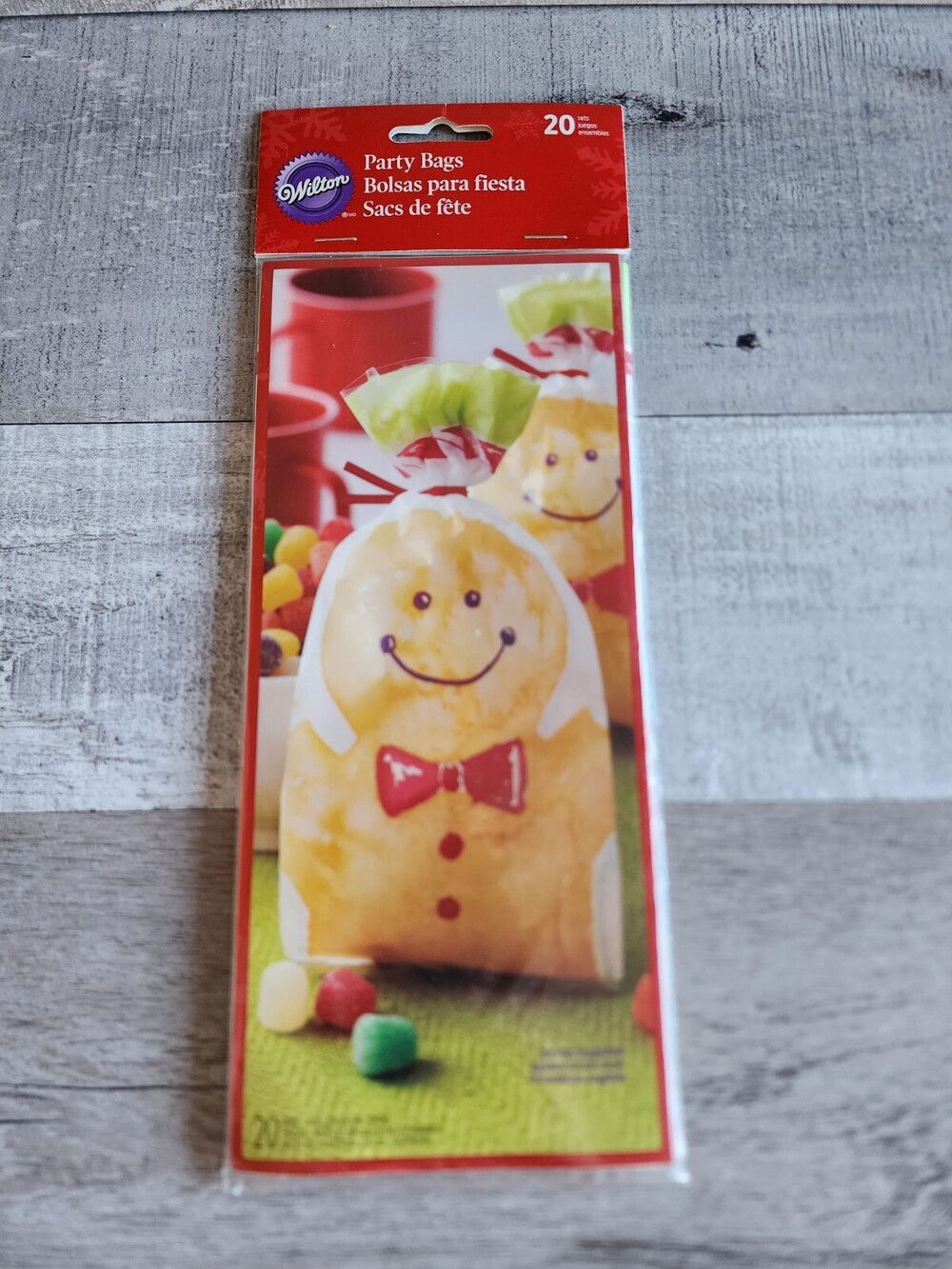 New Wilton Cello Party Bags (20) With Gingerbread Man w Ties Christmas #44